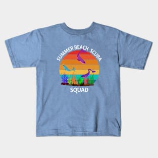 Summer Beach Scuba Squad Funny Cartoon Dolphin Animals Graphic Design Vintage for T-Shirt Vacation Trip Kids T-Shirt